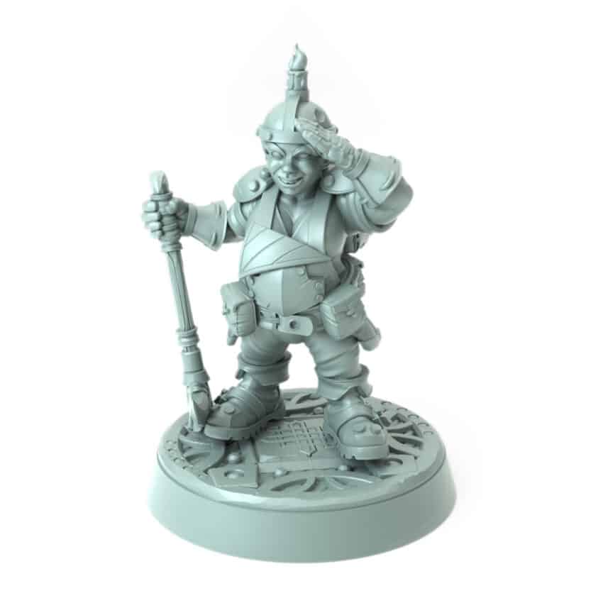 Female Miner Dula 3D printed dwarf with mining gear and pickaxe