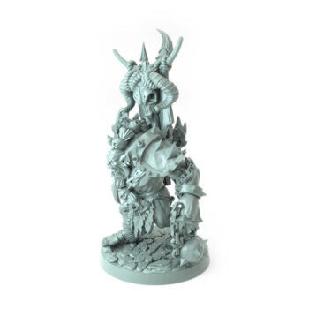 3D printed GRakha Uzkor A Orc warlord with twisted horns and cleaver fantasy tabletop miniature