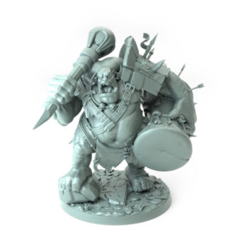 3D printed Gorlic B Orc war brute with spiked club and war drum fantasy tabletop miniature