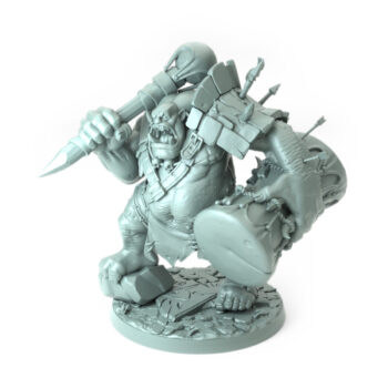 3D printed Gorlic B Orc war brute with spiked club and war drum fantasy tabletop miniature