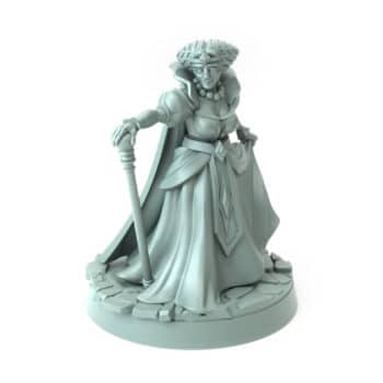 Noblewoman miniature walking with a staff and wearing regal robes 3D printed for tabletop role-playing