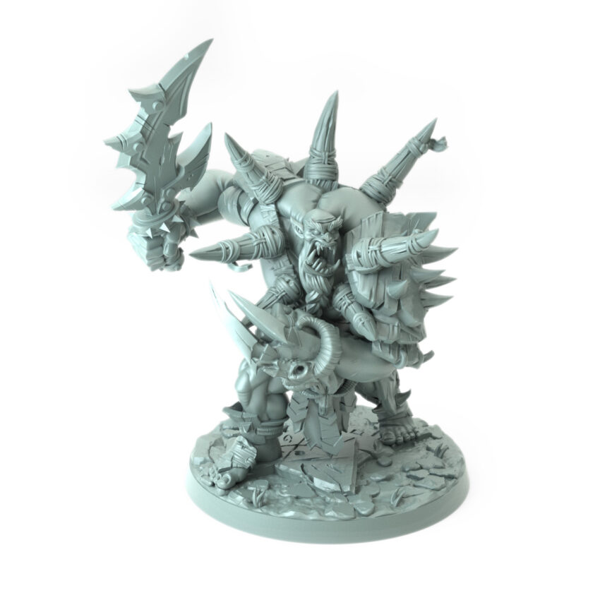 3D printed Gromok The War Tyrant A Orc warlord with spiked armor and massive blade fantasy tabletop miniature