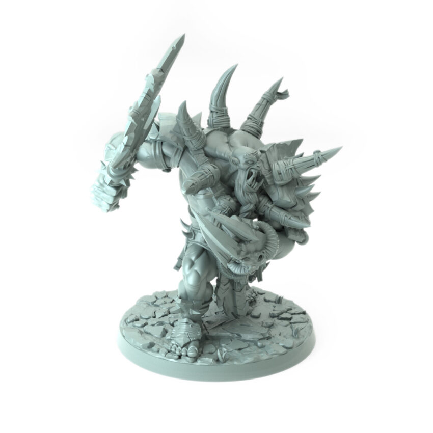 3D printed Gromok The War Tyrant A Orc warlord with spiked armor and massive blade fantasy tabletop miniature