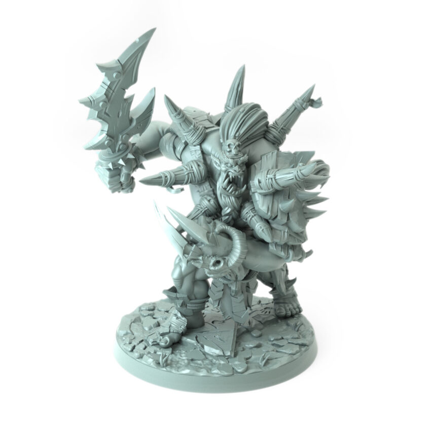 3D printed Gromok The War Tyrant B Orc warlord with twisted blade and spiked armor fantasy tabletop miniature