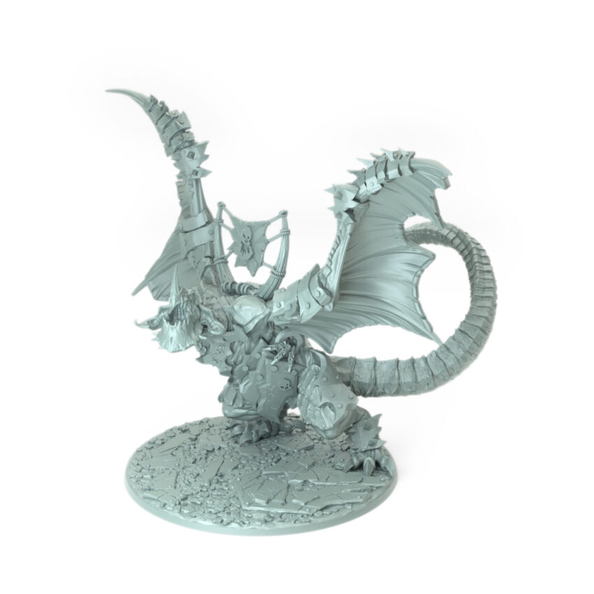 3D printed GromoksDragonSteedArmor armored dragon with spiked plating and banners fantasy tabletop miniature