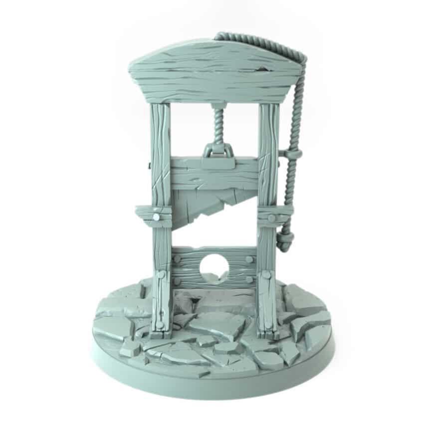 Guillotine 3D-printed wooden guillotine with stone base for tabletop gaming