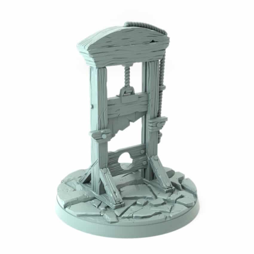 Guillotine 3D-printed wooden guillotine with stone base for tabletop gaming