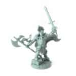 3D-printed hero miniature with sword and axe for tabletop RPGs and wargames