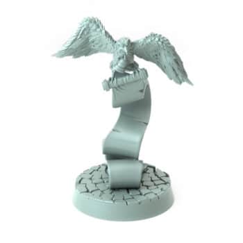 Bird miniature carrying a scroll in flight 3D printed for tabletop role-playing