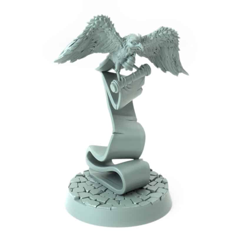 Bird miniature carrying a scroll in flight 3D printed for tabletop role-playing