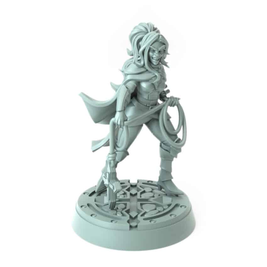 vampire warrior female 3D printed gothic fighter with whip and warhammer