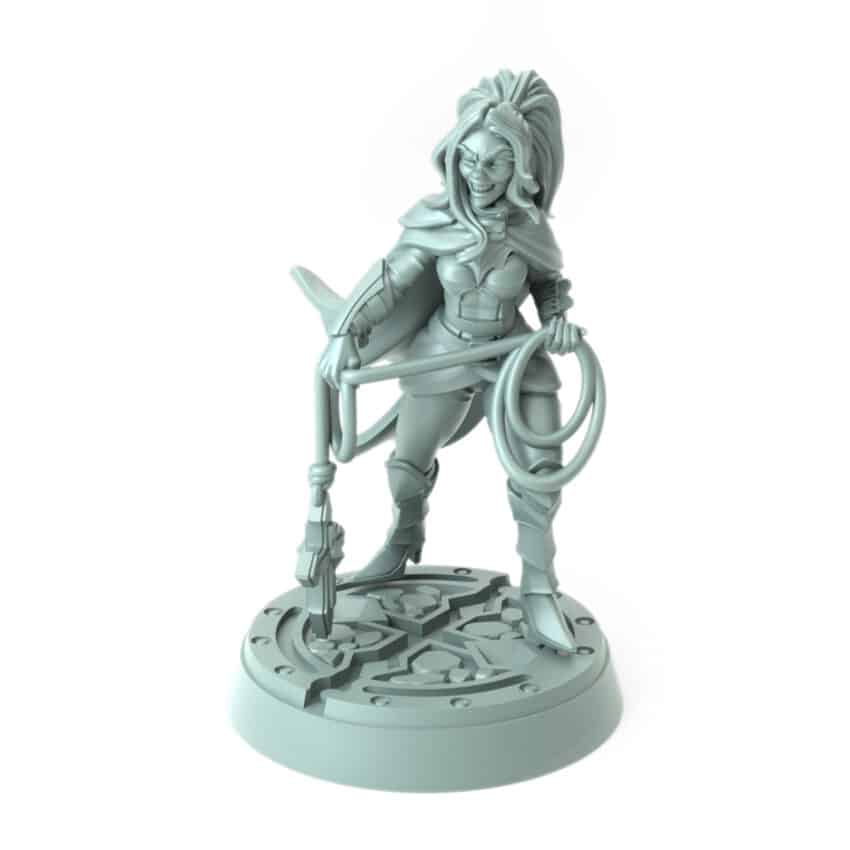 vampire warrior female 3D printed gothic fighter with whip and warhammer