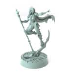 3D-printed fantasy miniature Lilith with scythe and flowing cloak