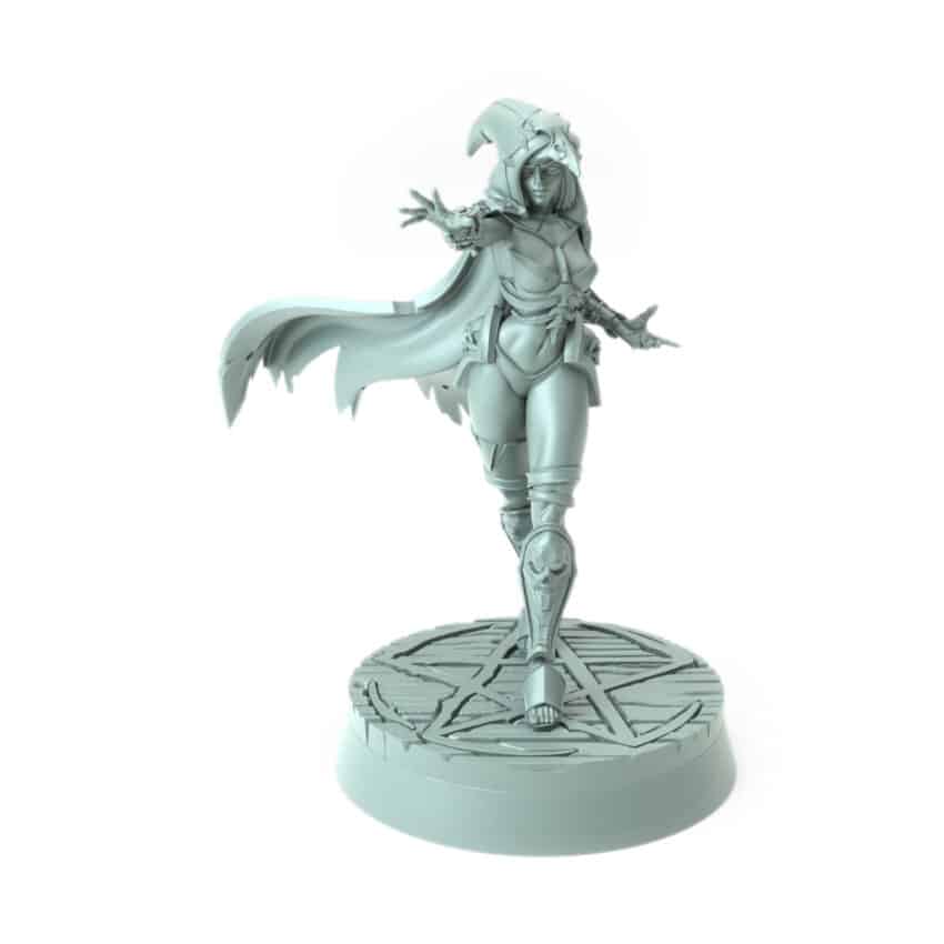 3D-printed fantasy miniature Lilith Walking with dark magical aura