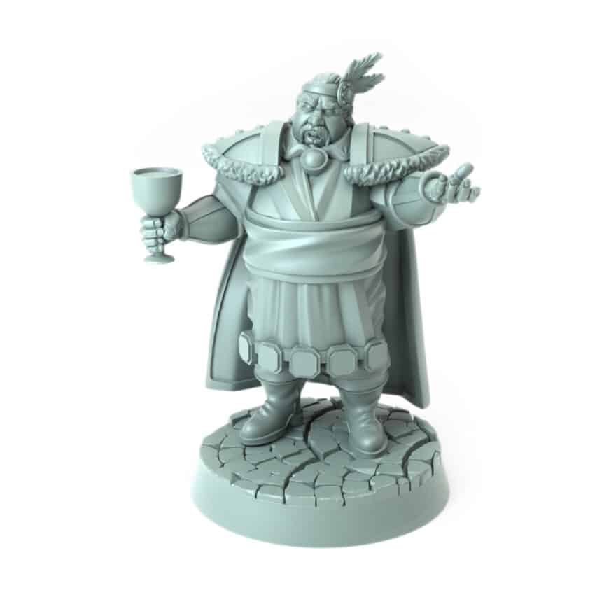 Nobleman miniature gesturing with one hand and holding a goblet 3D printed for tabletop role-playing