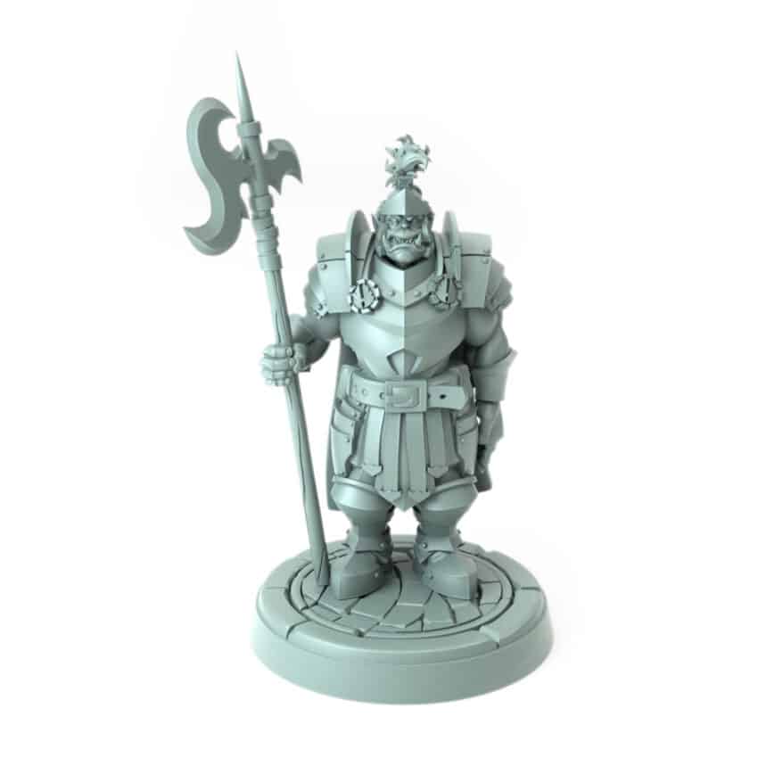 3D-printed city guard miniature with halberd and detailed armor for tabletop RPGs