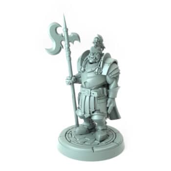 3D-printed city guard miniature with halberd and detailed armor for tabletop RPGs