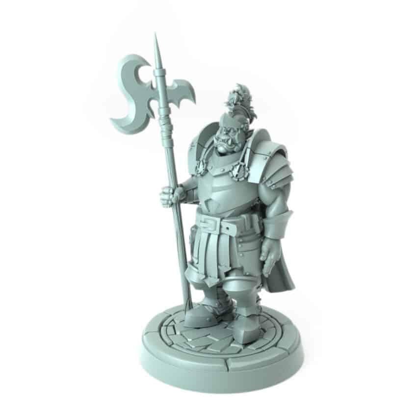 3D-printed city guard miniature with halberd and detailed armor for tabletop RPGs