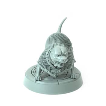 3D-printed armored pitbull miniature for tabletop RPGs and wargames