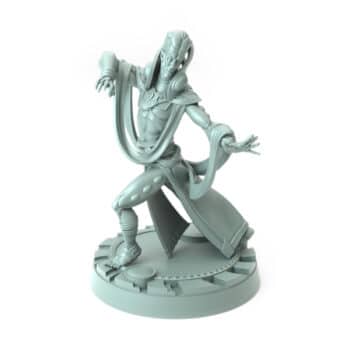 3D-printed wizard character from Aethernals theme casting a spell with intricate robes and magical energy