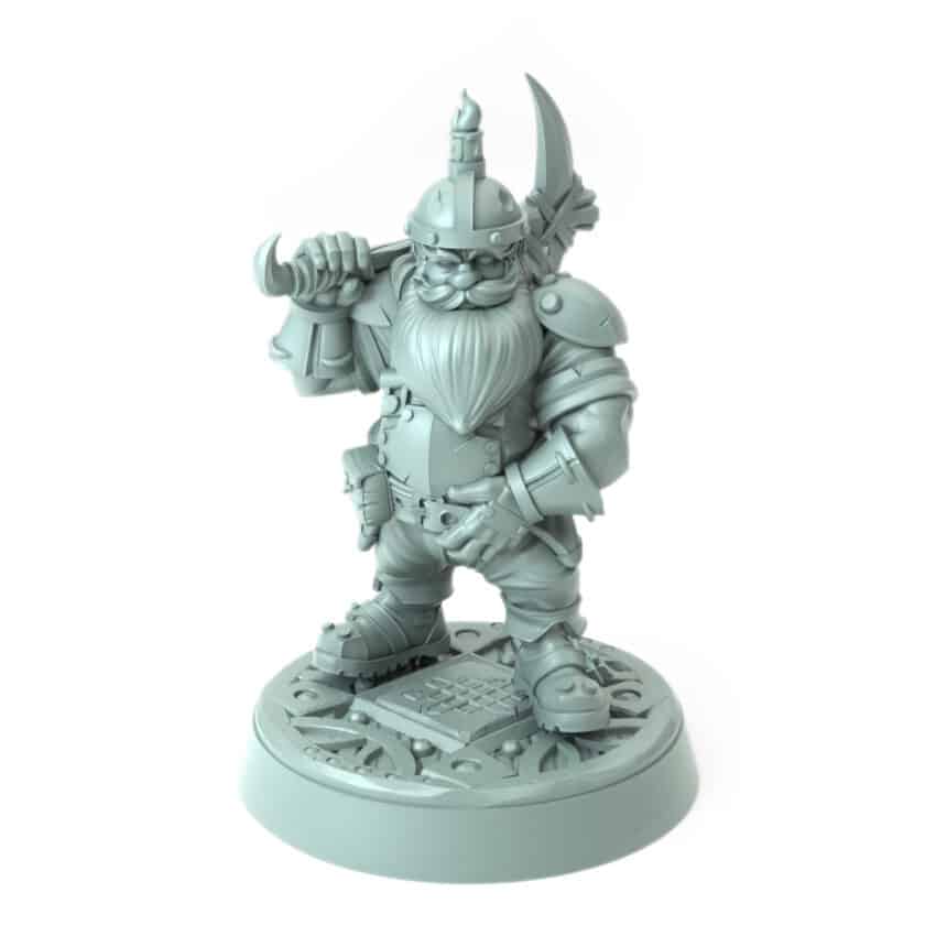 Male Miner Gruvar 3D printed dwarf with mining gear and pickaxe