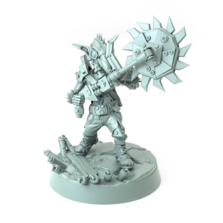 Maniac Pose A Sawblade Hoist goblin fantasy 3D printed miniature for tabletop games