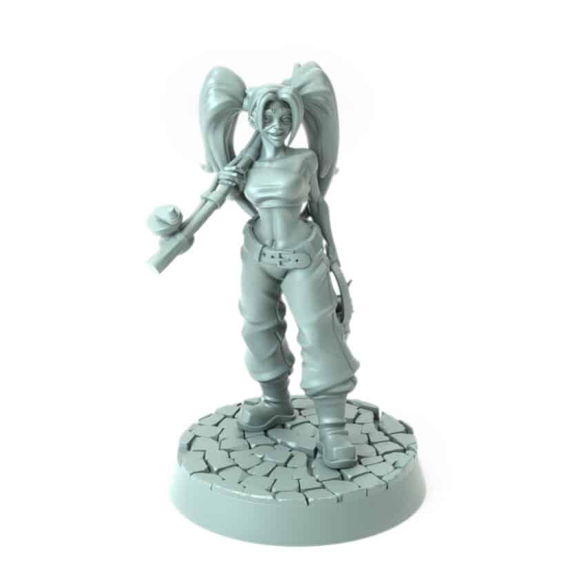 Female fisherman miniature holding a fishing pole over her shoulder 3D printed for tabletop role-playing