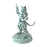 3D-printed feline warrior with intricate armor and pistol for RPGs and tabletop games