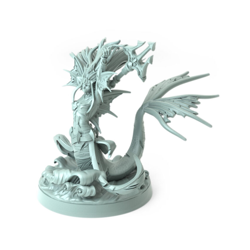 High-detail 3D-printed model of Merkyes Trident Battalion C featuring a majestic sea warrior wielding a trident.