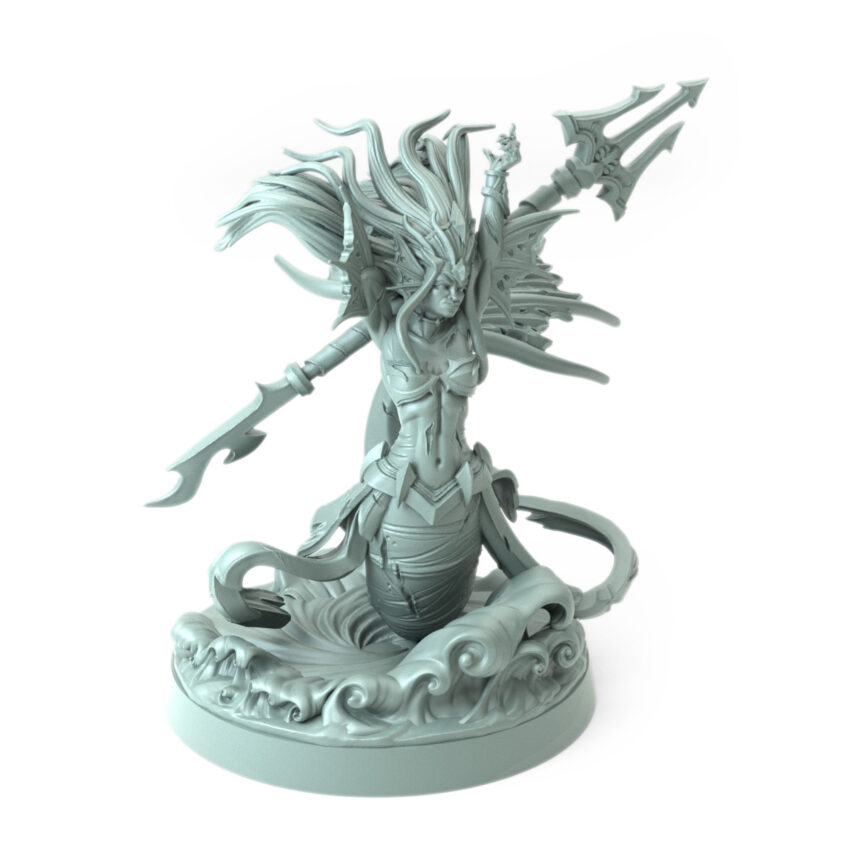 High-detail 3D-printed model of Merkyes Trident Battalion C featuring a majestic sea warrior wielding a trident.