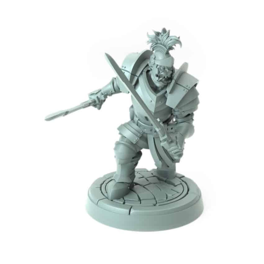 3D-printed orc warrior in plate armor with double-handed sword for tabletop RPGs and fantasy battles