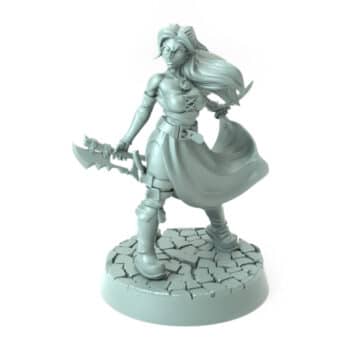 Female warrior with a serrated sword standing battle-ready 3D printed for tabletop role-playing