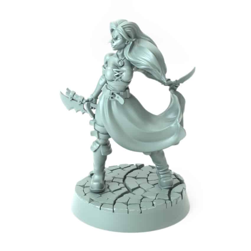 Female warrior with a serrated sword standing battle-ready 3D printed for tabletop role-playing