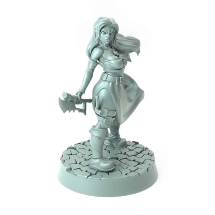 Female warrior with a serrated sword standing battle-ready 3D printed for tabletop role-playing