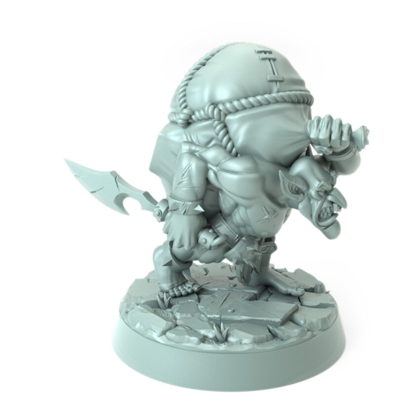 3D printed Orc Gretchins B sneaky orc with large sack fantasy RPG miniature