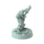 miniture of orc wielding spear and jagged blade poised on rocky base.