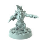 Orc Gretchins F male orc warrior pointing with axe over shoulder detailed 3D-printed miniature for tabletop RPG and wargames