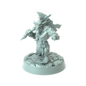 Orc Gretchins F male orc warrior pointing with axe over shoulder detailed 3D-printed miniature for tabletop RPG and wargames