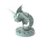 3D-printed mechanical dragon-inspired miniature with spiral tail for fantasy games