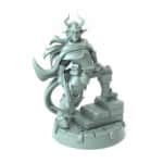 3D-printed miniature of a half-elf female guard standing with a crossbow and a stack of bricks in a watchful pose