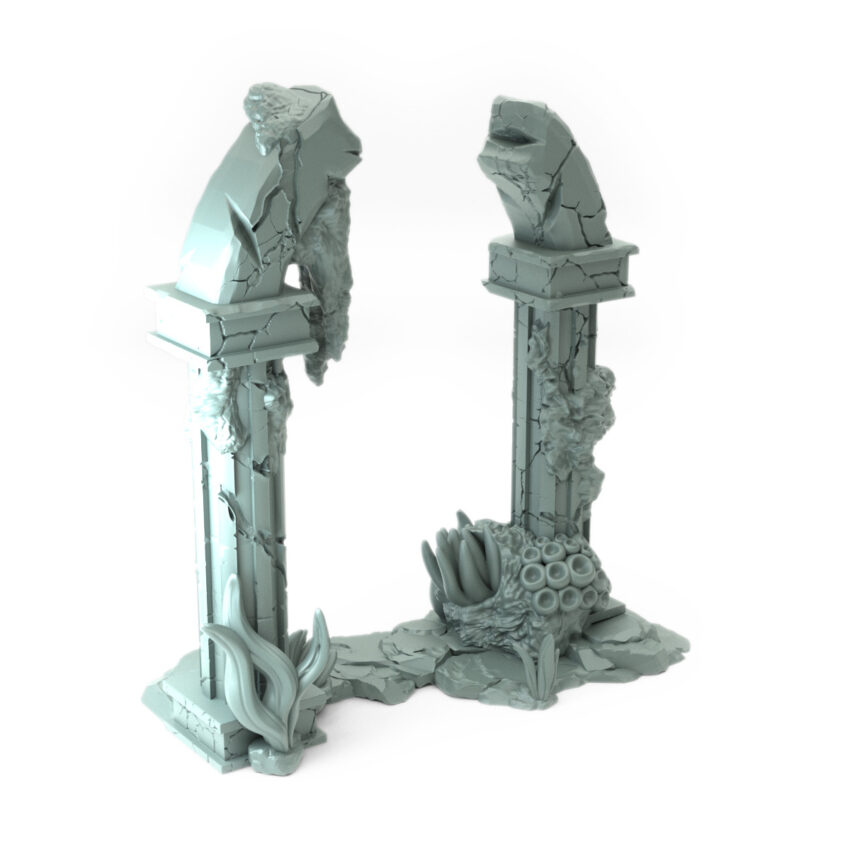 High-detail 3D-printed model of Prop3 featuring crumbling oceanic pillars with coral details.