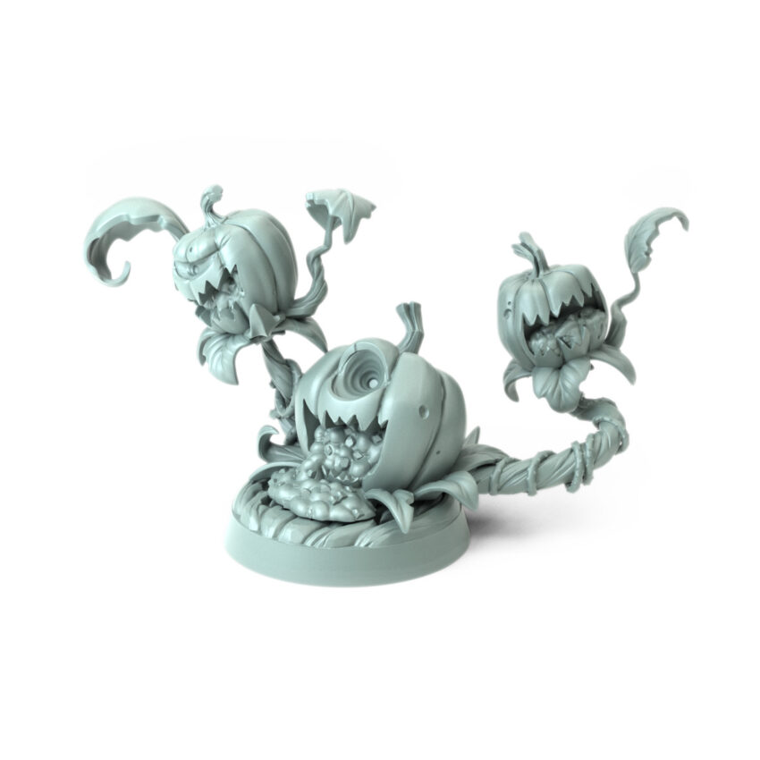 Pumpkin Feast 3D-printed animated pumpkin trio for Halloween and dark fantasy tabletop RPGs