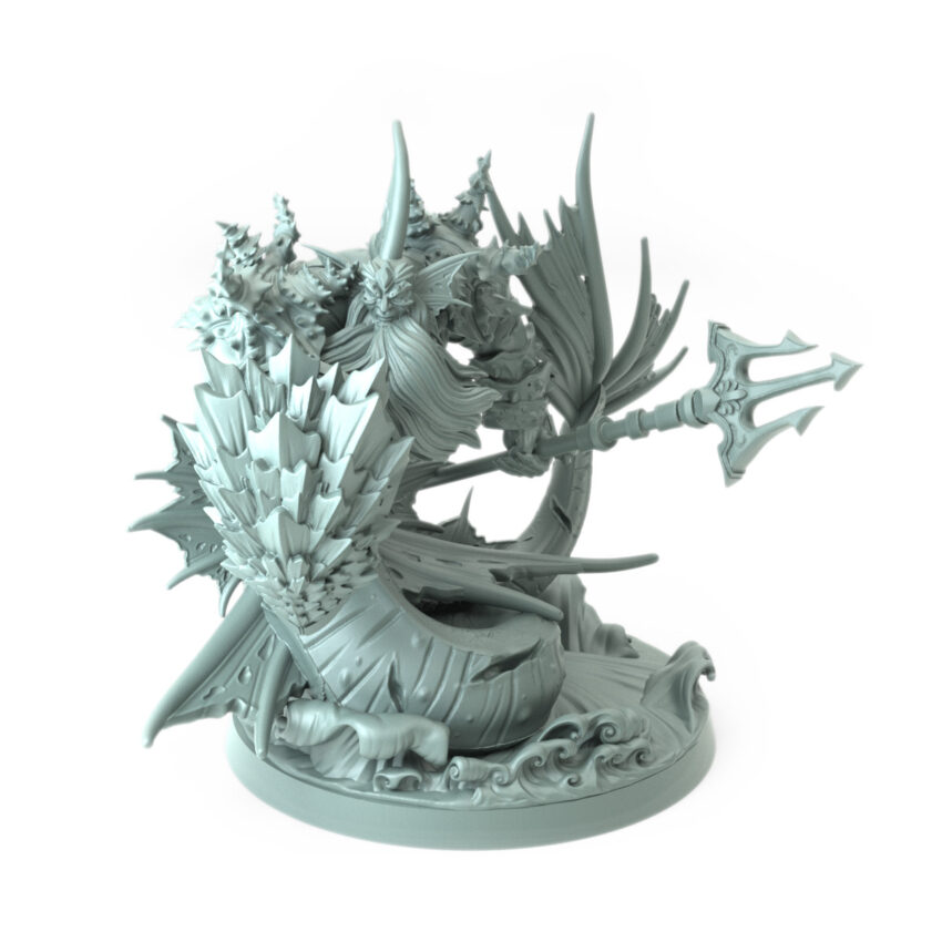 High-detail 3D-printed model of Queens Brute B featuring a formidable sea guardian with a trident.