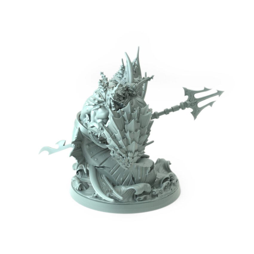 High-detail 3D-printed model of Queens Brute B featuring a formidable sea guardian with a trident.