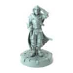 3D-printed miniature of a young male human city guard standing at attention