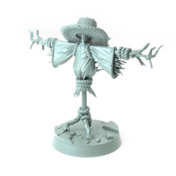 Scarecrow 3D-printed scarecrow figure with tattered clothes and straw hat tabletop prop