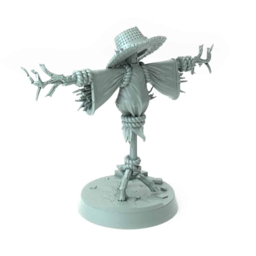 Scarecrow 3D-printed scarecrow figure with tattered clothes and straw hat tabletop prop