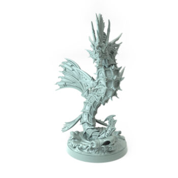 High-detail 3D-printed model of Seahorse A featuring an armored sea creature with flowing fins.