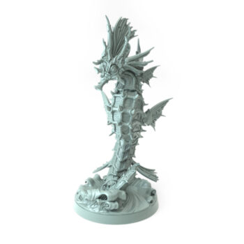 High-detail 3D-printed model of Seahorse A featuring an armored sea creature with flowing fins.