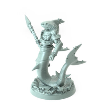 High-detail 3D-printed model of Shark B featuring a muscular and battle-ready shark warrior.